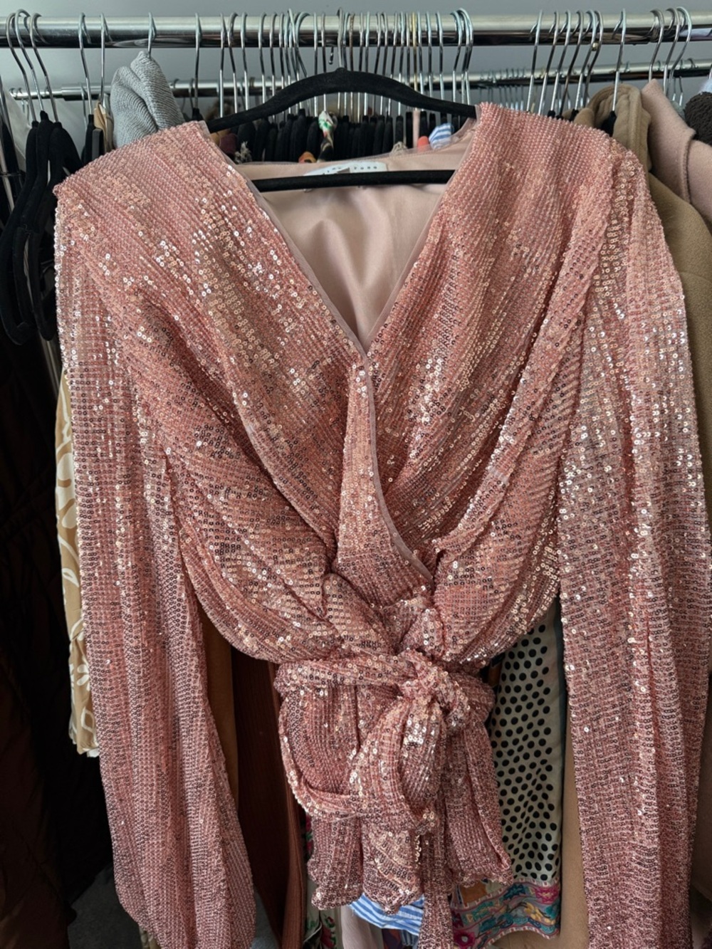 Endless Rose Rose Gold Sequin Wrap Blouse